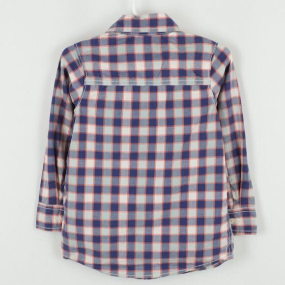 OshKosh B'Gosh Boys Size 4 Blue Orange Plaid Casual Long Sleeve Button Up Shirt - Picture 3 of 7